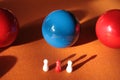 Carambole billiard blue ball on the table playing surface Royalty Free Stock Photo