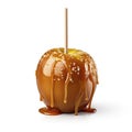 A caramel apple covered in caramel sauce