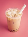 A Caramel Boba Tea on a Pink Background