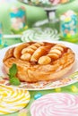 Caramel cake with banana mint, bright, children, breakfast, celebration