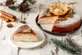 caramel cake in a Christmas atmosphere