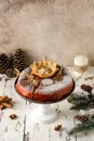 caramel cake in a Christmas atmosphere