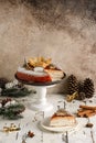 caramel cake in a Christmas atmosphere