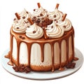 Caramel Cake with Whipped Cream and Cinnamon Illustration Royalty Free Stock Photo