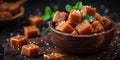 caramel candies in a bowl closeup