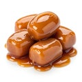 Caramel Candies Glazed with Caramel Sauce Isolated on White Background Royalty Free Stock Photo