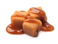 Caramel candies and caramel sauce Royalty Free Stock Photo