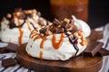 Caramel and chocolate Pavlova meringue cake Royalty Free Stock Photo