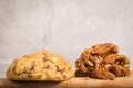 Caramel cookies. Homemade cookies filled with caramel. They are cut in half to see the inside stuffed