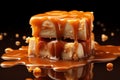 Caramel-dipped apple slice tasty dessert background