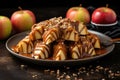caramel dipped apple slices on a plate