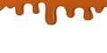 Caramel drips. Chocolate toffee melt flows. Vector realistic honey drip