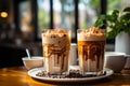 Caramel Drizzle on Cold Coffee Beverages. Royalty Free Stock Photo