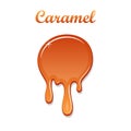 Caramel drop 3D. Realistic caramel, melted sauce. Flow liquid isolated on white background. Orange splash toffee candy