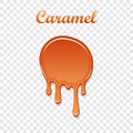 Caramel drop 3D. Realistic caramel melted sauce. Flow liquid isolated white transparent background. Splash orange toffee