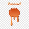 Caramel drop 3D. Realistic caramel melted sauce. Flow liquid isolated white transparent background. Splash orange toffee