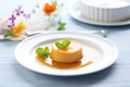 caramel flan quivering on a white dish with caramel sauce Royalty Free Stock Photo