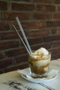 Caramel frappe coffee in the cafe Royalty Free Stock Photo