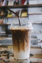 Close up Caramel frappe coffee in the coffee shop Royalty Free Stock Photo