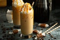 Caramel iced latte with whipped cream