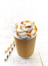 Caramel latte coffee with whipped cream Royalty Free Stock Photo