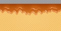 Caramel melted on Wafer Background. Transparent honey flow soft seamless texture. Vector Illustration