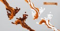 Caramel milk and chocolate. Splash 3d vector