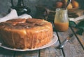 Caramel monkey bread. Apple pie with brown sugar and cinnamon on a wooden background. Autumn baking. Homemade sweets. Rustic style Royalty Free Stock Photo