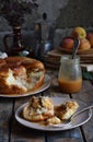 Caramel monkey bread. Apple pie with brown sugar and cinnamon on a wooden background. Autumn baking. Homemade sweets. Rustic style Royalty Free Stock Photo