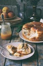 Caramel monkey bread. Apple pie with brown sugar and cinnamon on a wooden background. Autumn baking. Homemade sweets. Rustic style Royalty Free Stock Photo