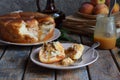 Caramel monkey bread. Apple pie with brown sugar and cinnamon on a wooden background. Autumn baking. Homemade sweets. Rustic style Royalty Free Stock Photo