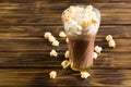 Caramel popcorn with Cacao whipped cream Royalty Free Stock Photo