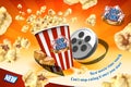 Caramel popcorn with film roll Royalty Free Stock Photo