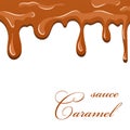 Caramel sauce. 3D flowing caramel liquid isolated white background. Cream sweet pouring design. Drop flow toffee. Tasty Royalty Free Stock Photo