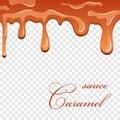 Caramel sauce. 3D flowing caramel liquid isolated white transparent background. Cream sweet pouring design. Drop flow Royalty Free Stock Photo