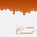 Caramel sauce seamless pattern. 3d caramel drop liquid isolated white transparent background. Splash flow border. Sweet Royalty Free Stock Photo