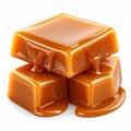 Caramel Squares Stack with Dripping Syrup on White Background Sweet Dessert Royalty Free Stock Photo