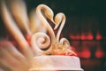 Caramel swans on a wedding cake