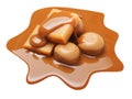 Caramel toffee and sauce isolated