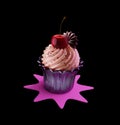 Sweet Creamy Cupcake with Topping isolated on the black background