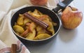 Caramelized apples in pan Royalty Free Stock Photo