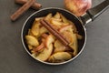 Caramelized apples in pan Royalty Free Stock Photo