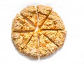 Caramelized pumpkin cinnamon crumble pie on a light background, top view