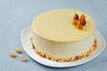 Caramelized white chocolate dried apricots hazelnut mousse cake