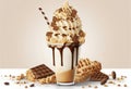 Caramen-chocolate ice cream in a waffle cup. AI Generated Royalty Free Stock Photo