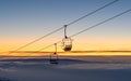 Caras Severin, Romania. chairlift that climbs the small mountain in the evening at sunset