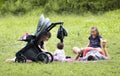 Caravaca, Spain, September 12, 2019: Family spend leisure time in picnic on sunny day at natural park. Families with children and Royalty Free Stock Photo