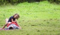 Caravaca, Spain, September 12, 2019: Family spend leisure time in picnic on sunny day at natural park. Families with children and