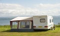 Caravan with awning.