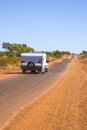 Caravan Being Towed on Outback Road in Australia Royalty Free Stock Photo